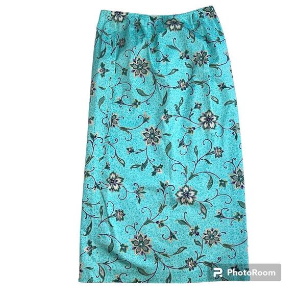 Talbots Stretch Cotton Maxi Wrap Skirt Turquoise Tropical Floral Size 12 NWOT - Picture 1 of 11